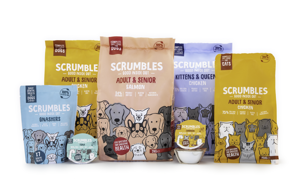 A selection of Scrumbles pet foods.