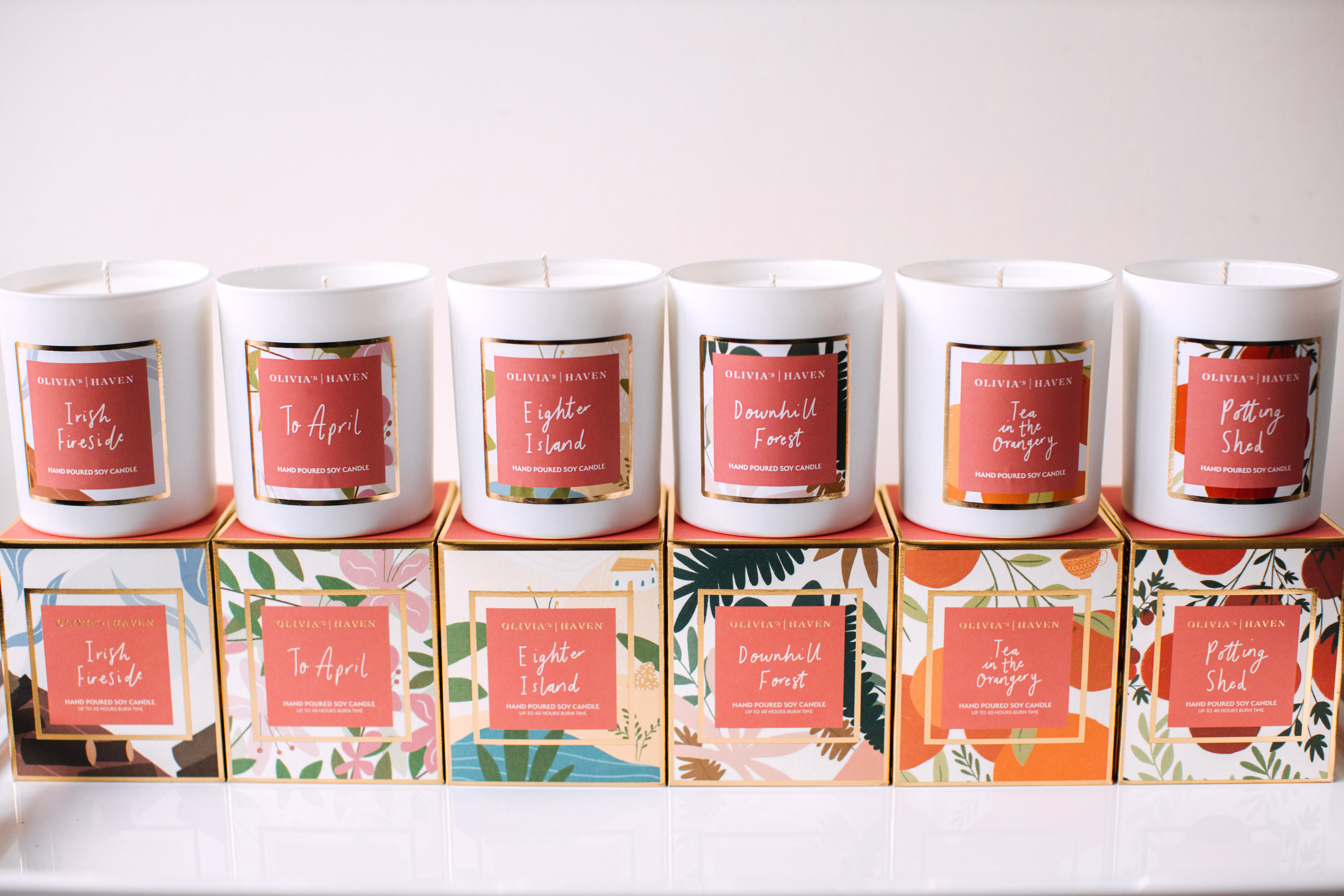 The Olivia's Haven collection of hand-made, soy wax candles