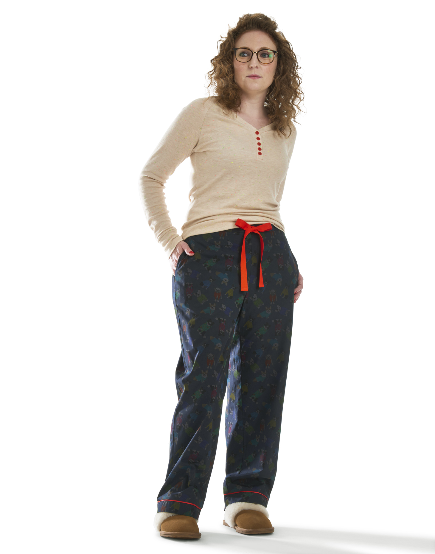 Tessie Clothing Confetti Oat Long Sleeve Top & Rascal Dog Print Pyjama Trousers